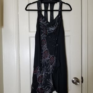 NANETTE LEPORE black beaded embroidered silk sleeveless dress